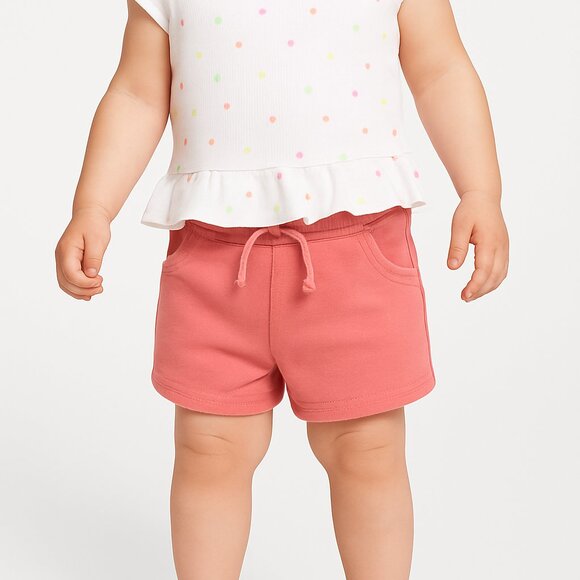 Tucker Tate NORDSTROM Baby Girls Two Piece Shorts Top Set Coral White 6 Mo. NEW - Picture 1 of 11